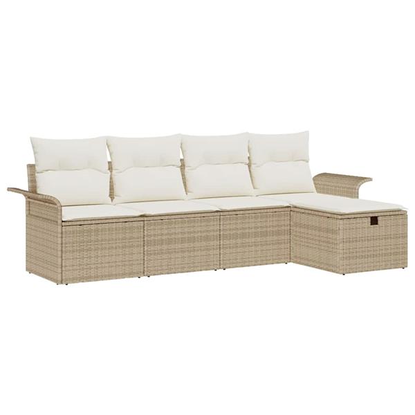 Grote foto vidaxl tuin sofa set met kussen met opslag 5 pcs beige poly riet tuin en terras tuinmeubelen