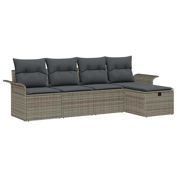 Grote foto vidaxl tuin sofa set met kussen met opslag 5 pcs grijs poly riet tuin en terras tuinmeubelen