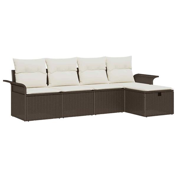 Grote foto vidaxl tuin sofa set met kussen met opslag 5 pcs bruin poly riet tuin en terras tuinmeubelen
