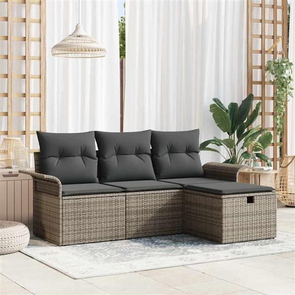 Grote foto vidaxl tuin sofa set met kussen met opslag 4 pcs grijs poly riet tuin en terras tuinmeubelen