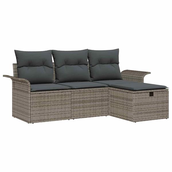 Grote foto vidaxl tuin sofa set met kussen met opslag 4 pcs grijs poly riet tuin en terras tuinmeubelen