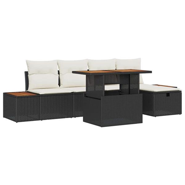 Grote foto vidaxl tuin sofa set met kussen met opslag 6 pcs zwart poly riet tuin en terras tuinmeubelen