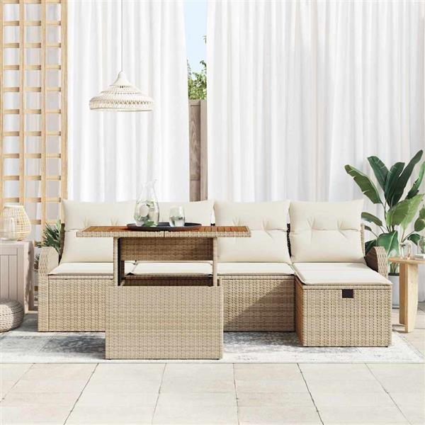 Grote foto vidaxl tuin sofa set met kussen met opslag 6 pcs beige poly riet tuin en terras tuinmeubelen