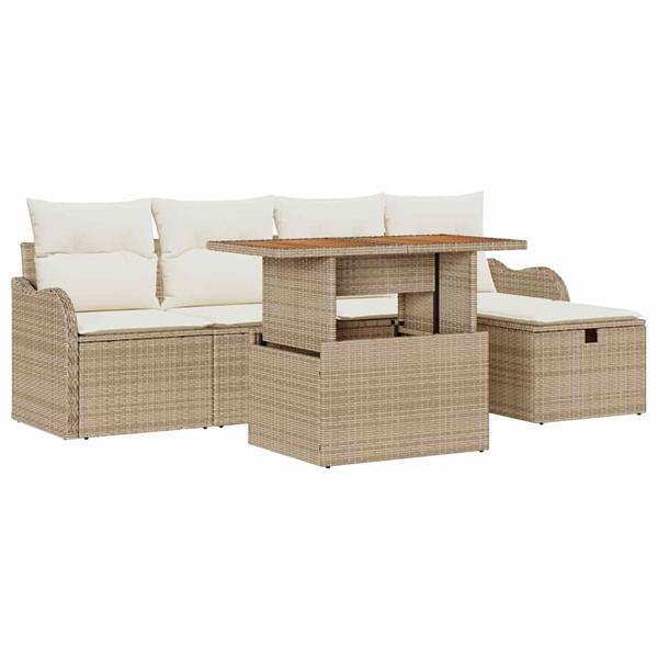 Grote foto vidaxl tuin sofa set met kussen met opslag 6 pcs beige poly riet tuin en terras tuinmeubelen