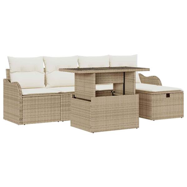 Grote foto vidaxl tuin sofa set met kussen met opslag 6 pcs beige poly riet tuin en terras tuinmeubelen