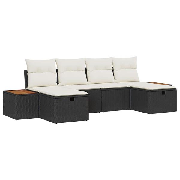 Grote foto vidaxl tuin sofa set met kussen 6 pcs zwart poly riet tuin en terras tuinmeubelen