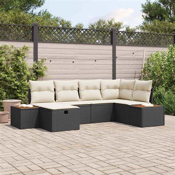 Grote foto vidaxl tuin sofa set met kussen 6 pcs zwart poly riet tuin en terras tuinmeubelen
