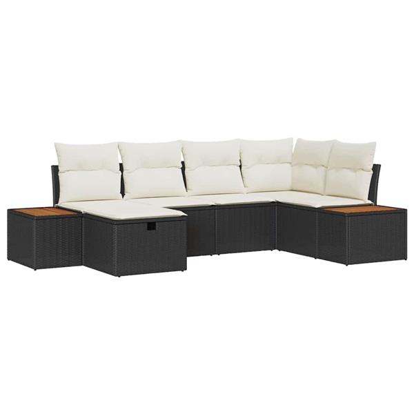 Grote foto vidaxl tuin sofa set met kussen 6 pcs zwart poly riet tuin en terras tuinmeubelen