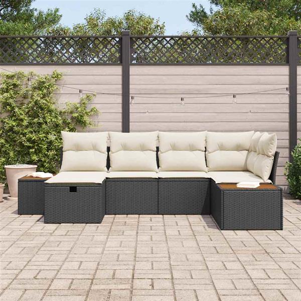 Grote foto vidaxl tuin sofa set met kussen 6 pcs zwart poly riet tuin en terras tuinmeubelen