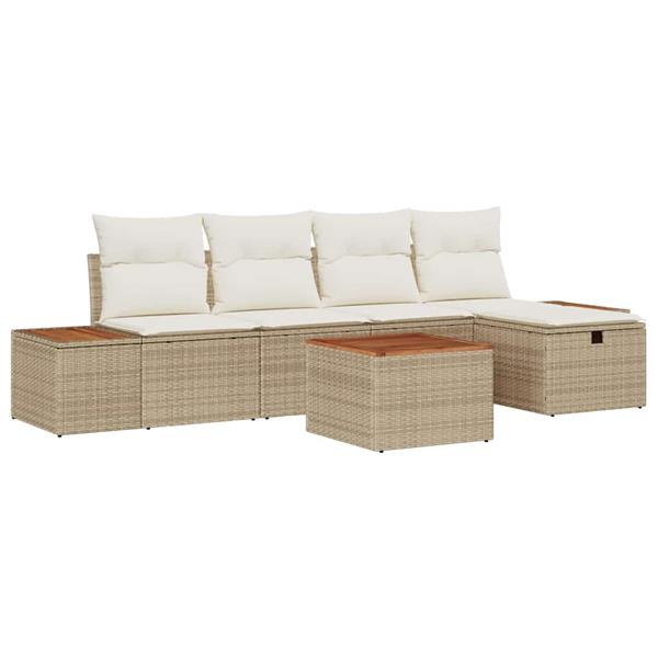 Grote foto vidaxl tuin sofa set met kussen 6 pcs beige poly riet tuin en terras tuinmeubelen