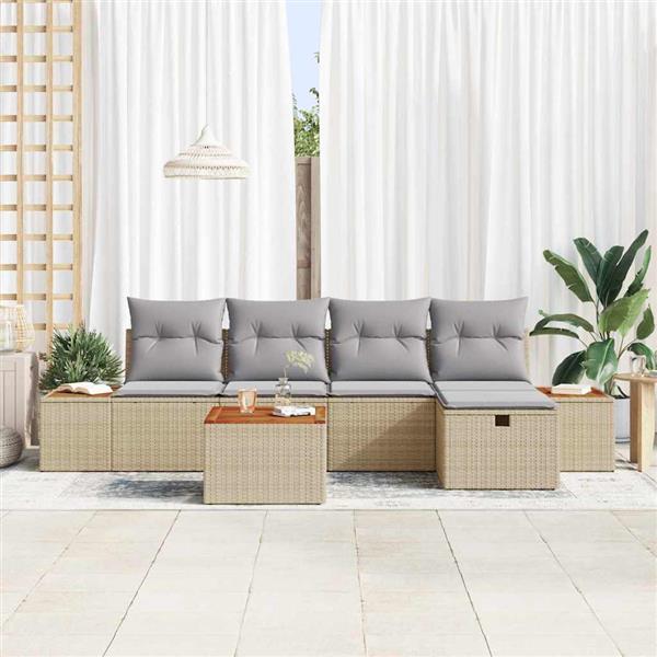 Grote foto vidaxl tuin sofa set met kussen 6 pcs beige poly riet tuin en terras tuinmeubelen