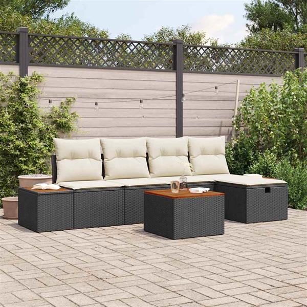 Grote foto vidaxl tuin sofa set met kussen 6 pcs zwart poly riet tuin en terras tuinmeubelen