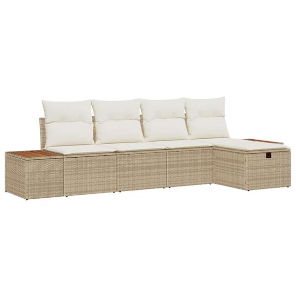 Grote foto vidaxl tuin sofa set met kussen 5 pcs beige poly riet tuin en terras tuinmeubelen