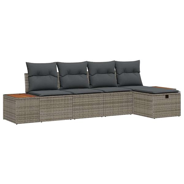 Grote foto vidaxl tuin sofa set met kussen 5 pcs grijs poly riet tuin en terras tuinmeubelen