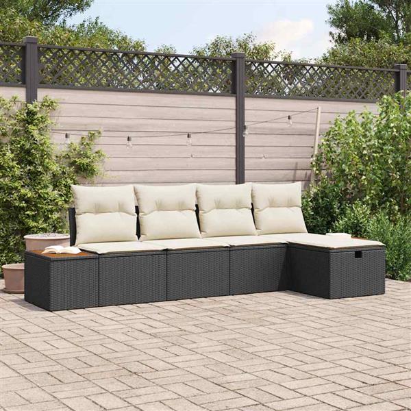 Grote foto vidaxl tuin sofa set met kussen 5 pcs zwart poly riet tuin en terras tuinmeubelen
