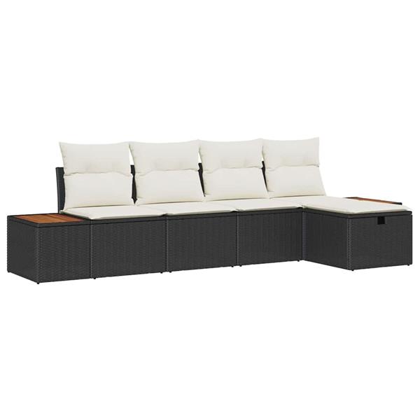 Grote foto vidaxl tuin sofa set met kussen 5 pcs zwart poly riet tuin en terras tuinmeubelen