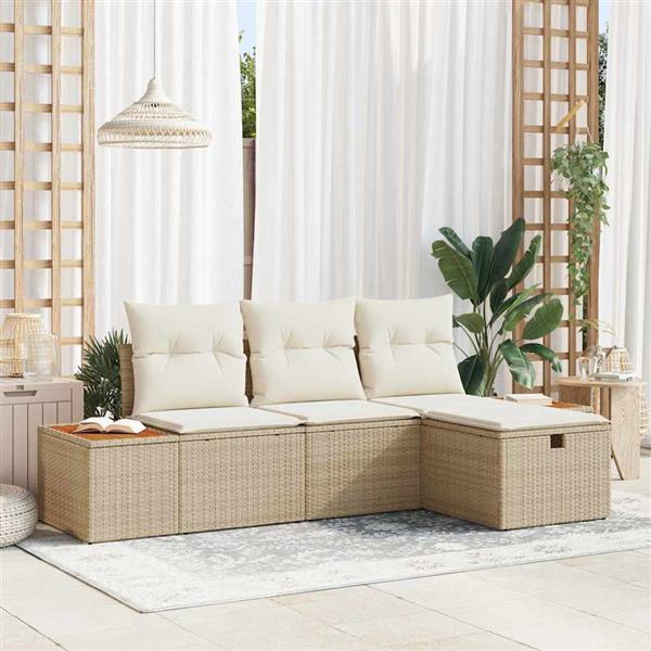 Grote foto vidaxl tuin sofa set met kussen 4 pcs beige poly riet tuin en terras tuinmeubelen