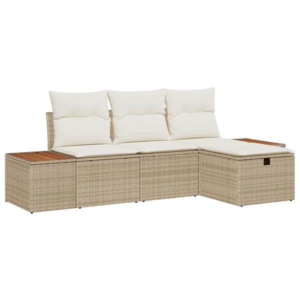 Grote foto vidaxl tuin sofa set met kussen 4 pcs beige poly riet tuin en terras tuinmeubelen
