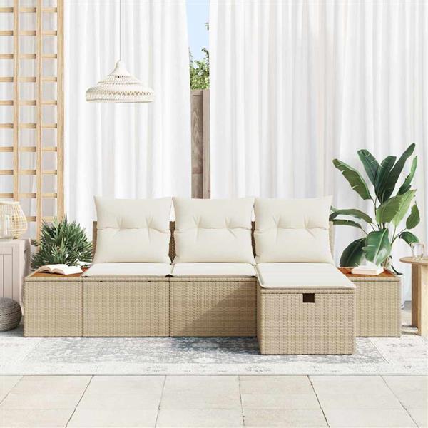 Grote foto vidaxl tuin sofa set met kussen 4 pcs beige poly riet tuin en terras tuinmeubelen