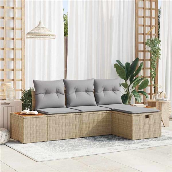 Grote foto vidaxl tuin sofa set met kussen 4 pcs beige poly riet tuin en terras tuinmeubelen