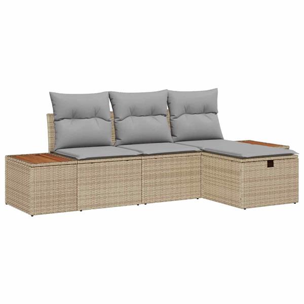 Grote foto vidaxl tuin sofa set met kussen 4 pcs beige poly riet tuin en terras tuinmeubelen