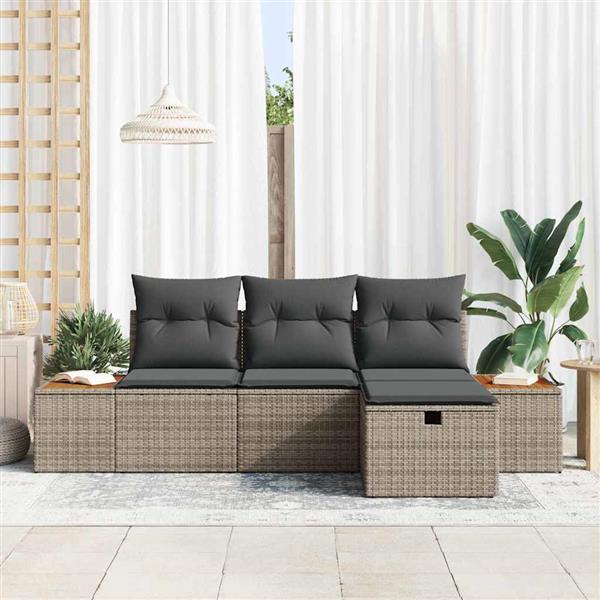 Grote foto vidaxl tuin sofa set met kussen 4 pcs grijs poly riet tuin en terras tuinmeubelen