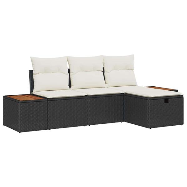 Grote foto vidaxl tuin sofa set met kussen 4 pcs zwart poly riet tuin en terras tuinmeubelen
