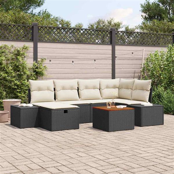 Grote foto vidaxl tuin sofa set met kussen met opslag 7 pcs zwart poly riet tuin en terras tuinmeubelen