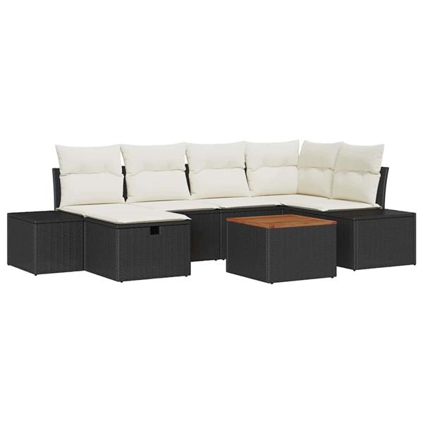 Grote foto vidaxl tuin sofa set met kussen met opslag 7 pcs zwart poly riet tuin en terras tuinmeubelen
