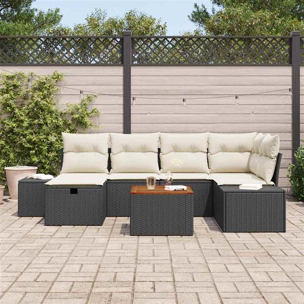 Grote foto vidaxl tuin sofa set met kussen met opslag 7 pcs zwart poly riet tuin en terras tuinmeubelen