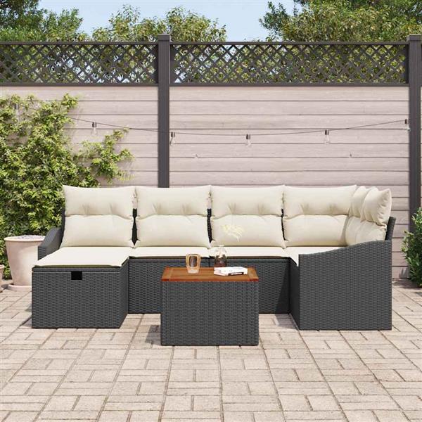 Grote foto vidaxl tuin sofa set met kussen met opslag 7 pcs zwart poly riet tuin en terras tuinmeubelen