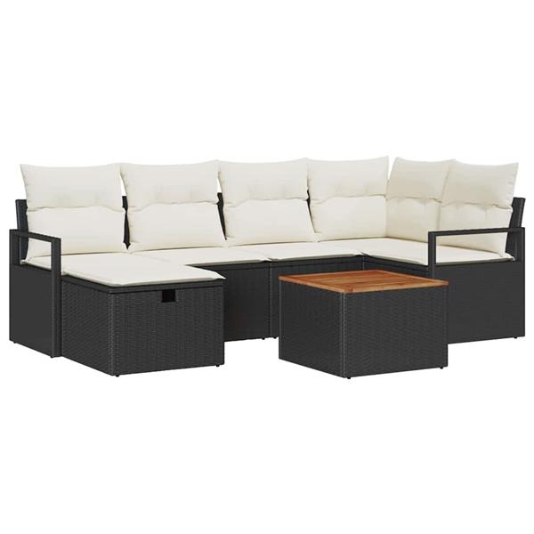 Grote foto vidaxl tuin sofa set met kussen met opslag 7 pcs zwart poly riet tuin en terras tuinmeubelen