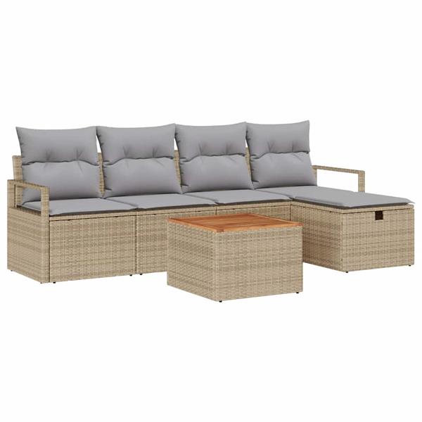 Grote foto vidaxl tuin sofa set met kussen met opslag 6 pcs beige poly riet tuin en terras tuinmeubelen