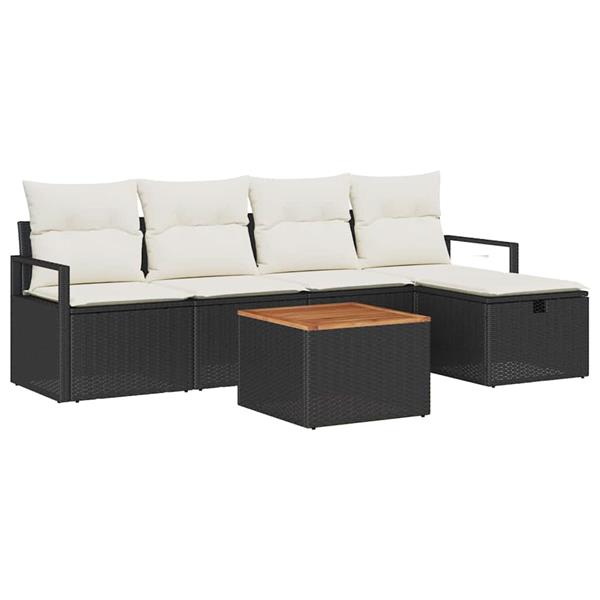 Grote foto vidaxl tuin sofa set met kussen met opslag 6 pcs zwart poly riet tuin en terras tuinmeubelen