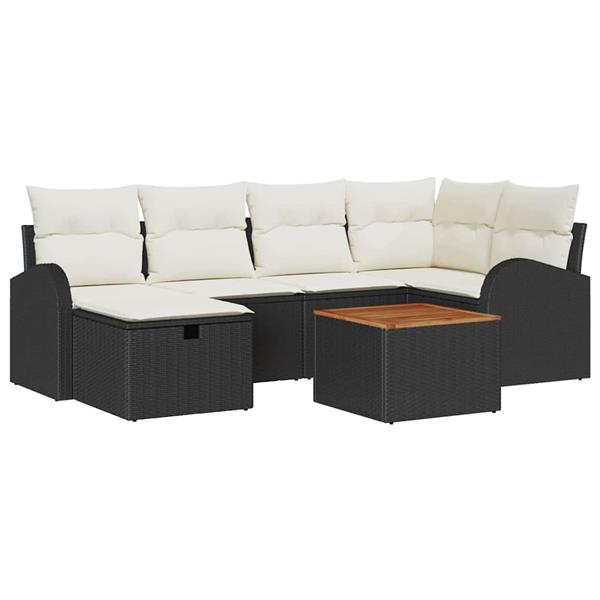Grote foto vidaxl tuin sofa set met kussen met opslag 7 pcs zwart poly riet tuin en terras tuinmeubelen