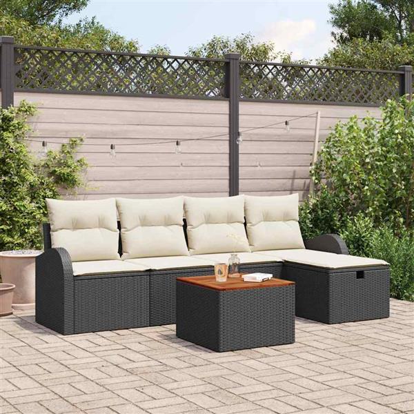 Grote foto vidaxl tuin sofa set met kussen met opslag 6 pcs zwart poly riet tuin en terras tuinmeubelen