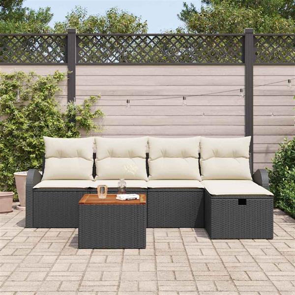 Grote foto vidaxl tuin sofa set met kussen met opslag 6 pcs zwart poly riet tuin en terras tuinmeubelen