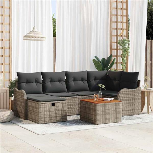 Grote foto vidaxl tuin sofa set met kussen met opslag 7 pcs grijs poly riet tuin en terras tuinmeubelen