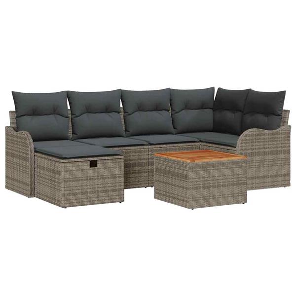 Grote foto vidaxl tuin sofa set met kussen met opslag 7 pcs grijs poly riet tuin en terras tuinmeubelen