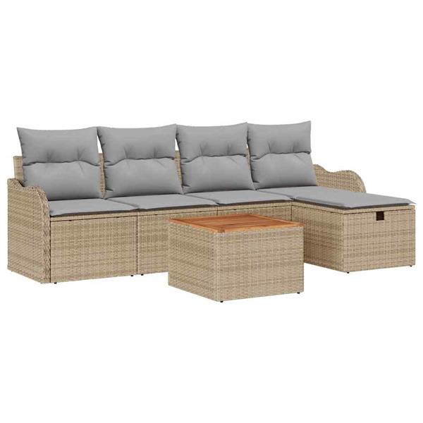 Grote foto vidaxl tuin sofa set met kussen met opslag 6 pcs beige poly riet tuin en terras tuinmeubelen