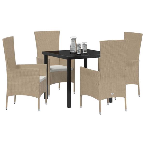 Grote foto vidaxl tuin eetset met kussen 5 pcs beige poly rattan tuin en terras tuinmeubelen