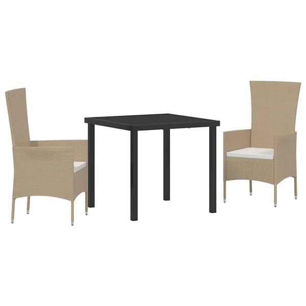 Grote foto vidaxl tuin eetset met kussen 3 pcs beige poly rattan tuin en terras tuinmeubelen