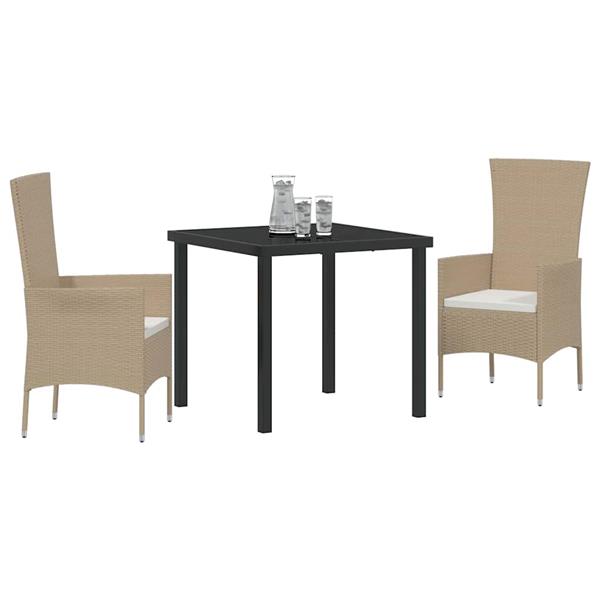 Grote foto vidaxl tuin eetset met kussen 3 pcs beige poly rattan tuin en terras tuinmeubelen