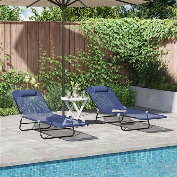 Grote foto vidaxl opvouwbare zonnebed 2 pcs marineblauw 182 x 55 x 85.5cm tuin en terras tuinmeubelen