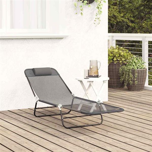 Grote foto vidaxl opvouwbare zonnebed grijs 182 x 55 x 85.5cm textileen tuin en terras tuinmeubelen