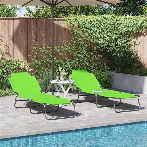 Grote foto vidaxl opvouwbare zonnebed 2 persoon 2 pcs groen 56 x 189 x 87cm stof tuin en terras tuinmeubelen