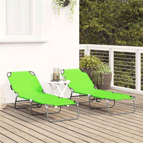 Grote foto vidaxl opvouwbare zonnebed 2 persoon 2 pcs groen 56 x 189 x 87cm stof tuin en terras tuinmeubelen