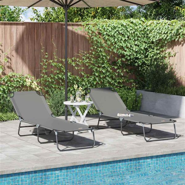 Grote foto vidaxl opvouwbare zonnebed 2 persoon 2 pcs grijs 56 x 189 x 87cm stof tuin en terras tuinmeubelen