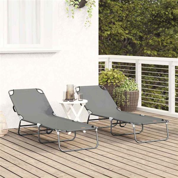 Grote foto vidaxl opvouwbare zonnebed 2 persoon 2 pcs grijs 56 x 189 x 87cm stof tuin en terras tuinmeubelen