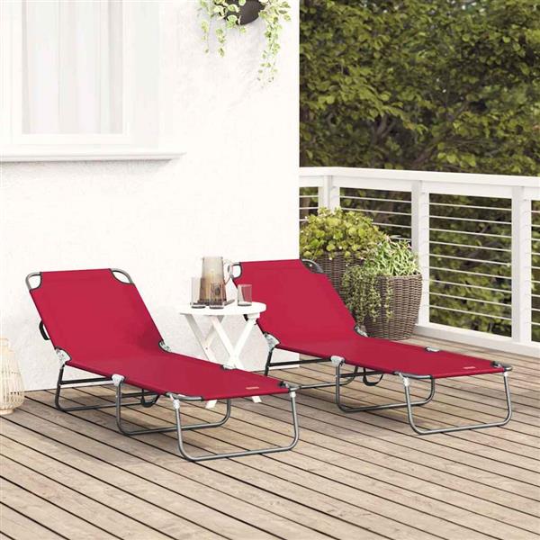 Grote foto vidaxl opvouwbare zonnebed 2 persoon 2 pcs rood 56 x 189 x 87cm stof tuin en terras tuinmeubelen